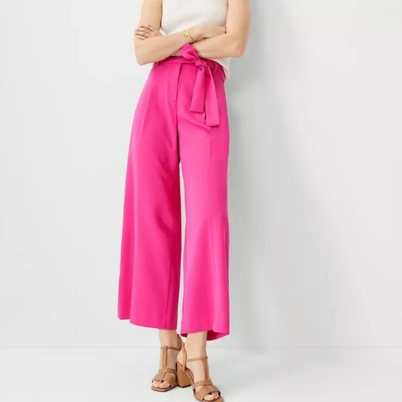Ann Taylor Pink Wide-Leg High Rise Crop Ankle Pants 4 Petite - Picture 14 of 14